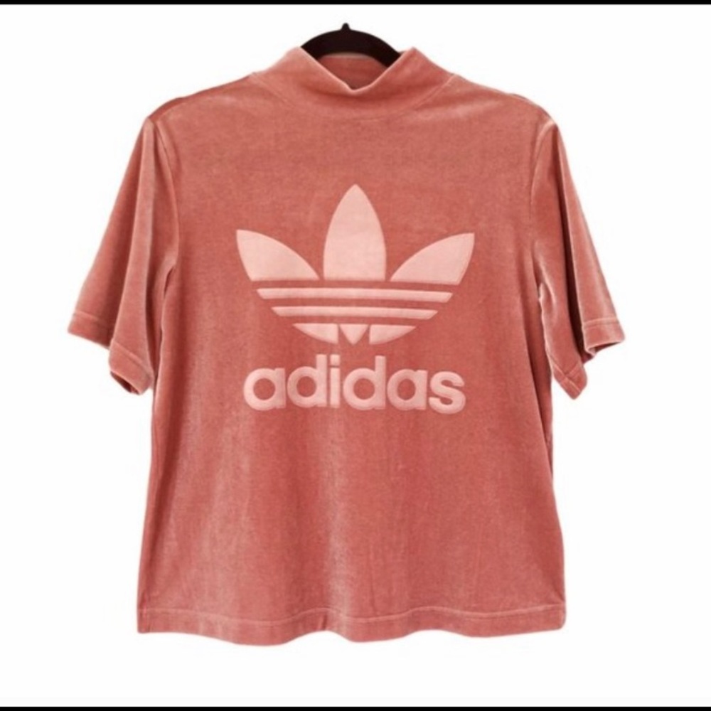 Adidas Originals Pink Velvet Mock Neck T Shirt
